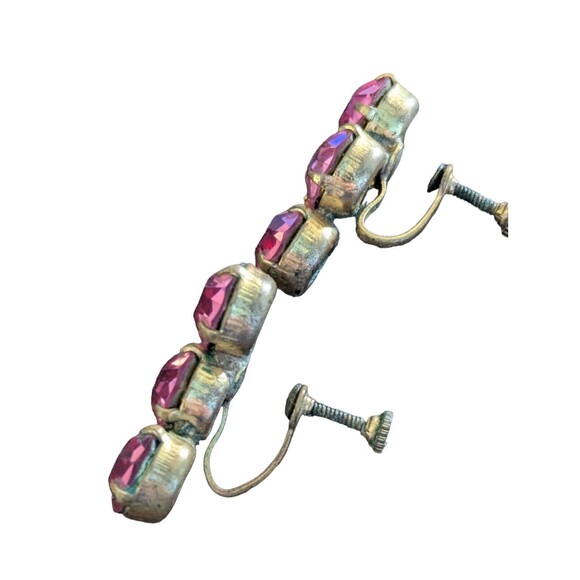 New but Vintage Gold Tone 6 Pink Rhinestones Screw Back  Earrings 1960s Crescent - Picture 4 of 4